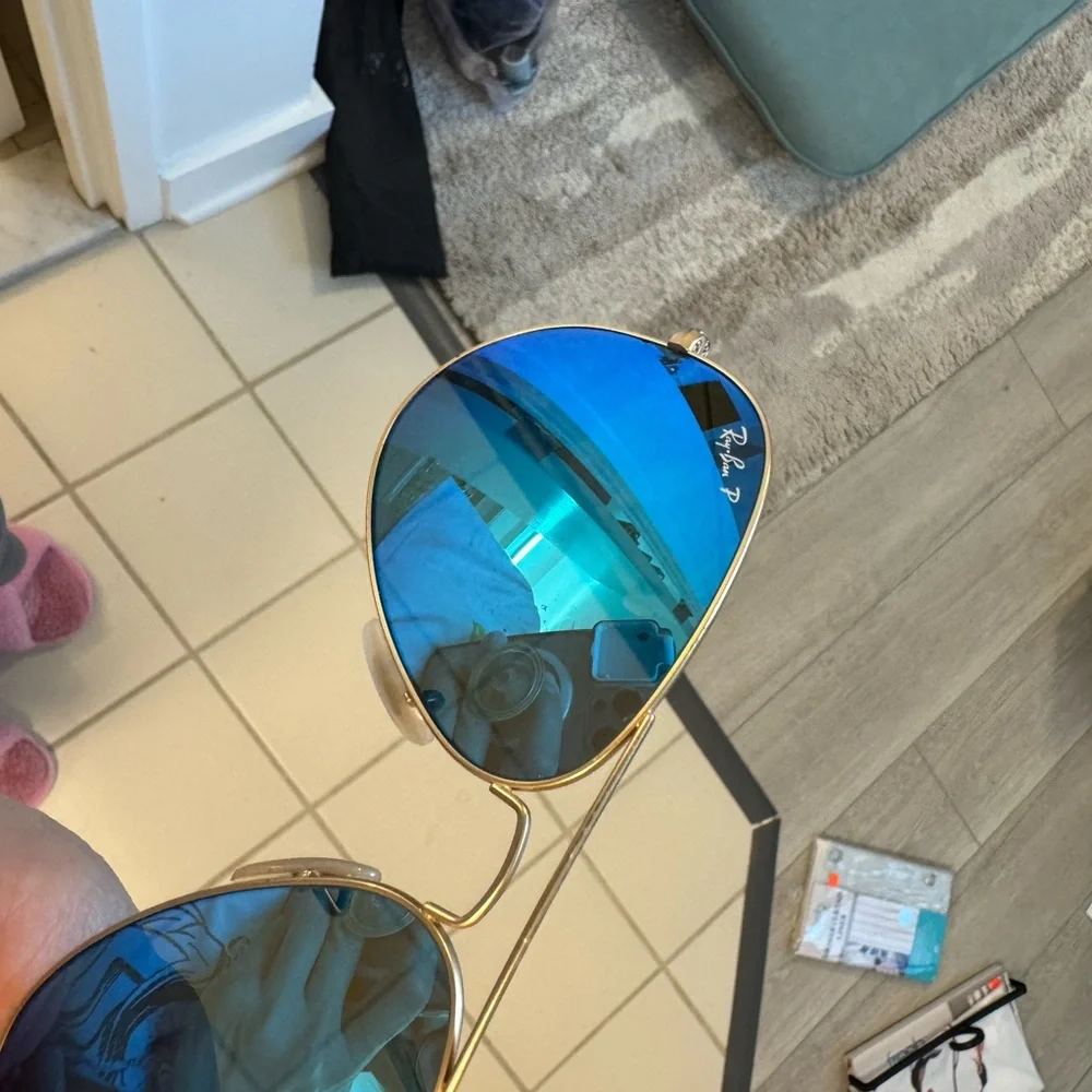 Ray-Ban Gold Frame Sunglasses with Blue Polarized Lenses - Picture 7 of 7